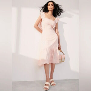 BCBG Paris • Light Pink Midi Ruffle Dress Square Neck
